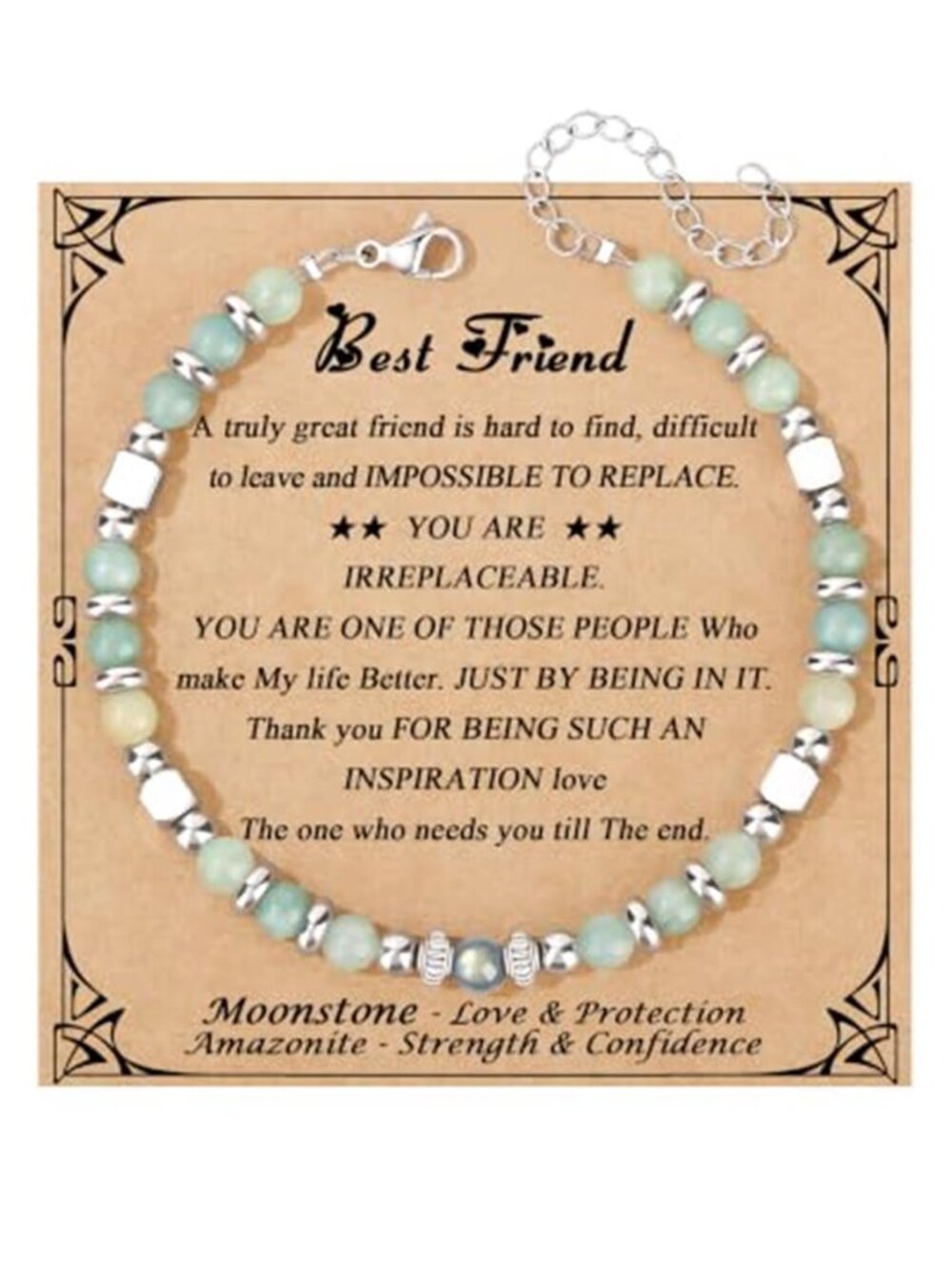 Best Friend Bracelet Women Amazonite Stone Friendship Gift Adjustable Jewelry